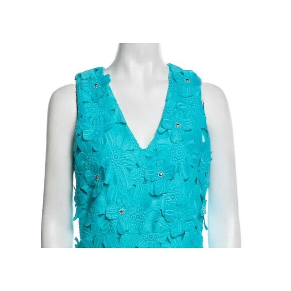 DESIGNER MICHAEL KORS TURQUOISE LACE PATTERN SLEEVELESS V NECK DRESS 4.R - Picture 9 of 11